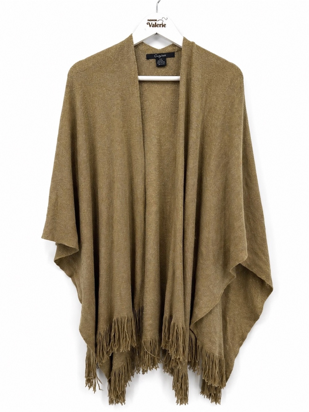 Cejon Brown Gold Fringe One Size Poncho Sweater Overlay Fringe Boho
